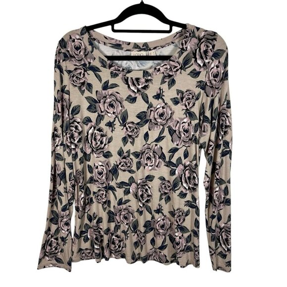 LOGO‎ Lori Goldstein Women Size Medium Cream & Pink Floral Print Long Sleeve Top - Picture 1 of 8